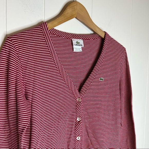 Lacoste Button Up Cardigan Stripe Swetaer Sz 38 - Picture 4 of 7